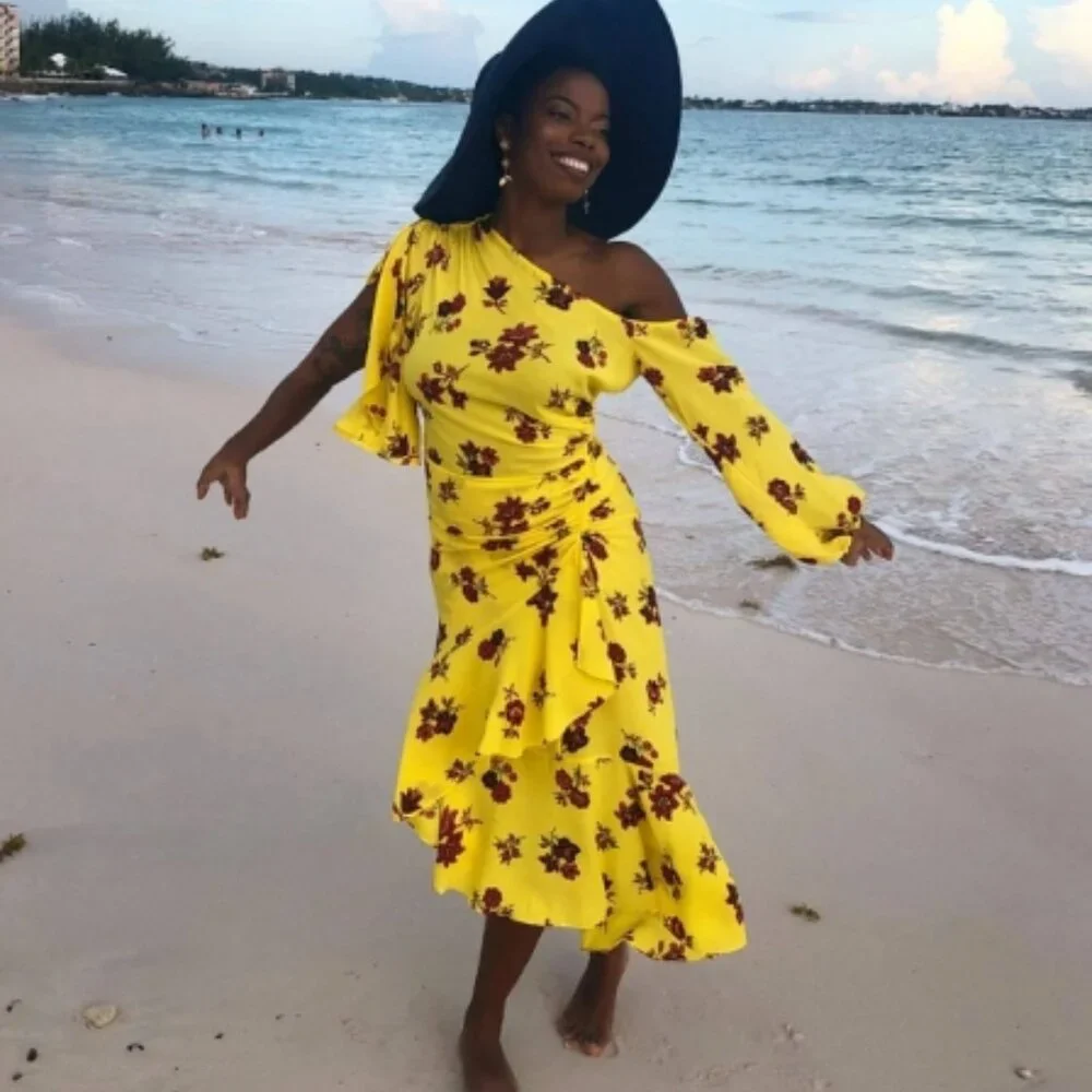 A.L.C Silk Florence Floral Ruffles Asymmetrical Midi Dress Linsey Yellow XS $675